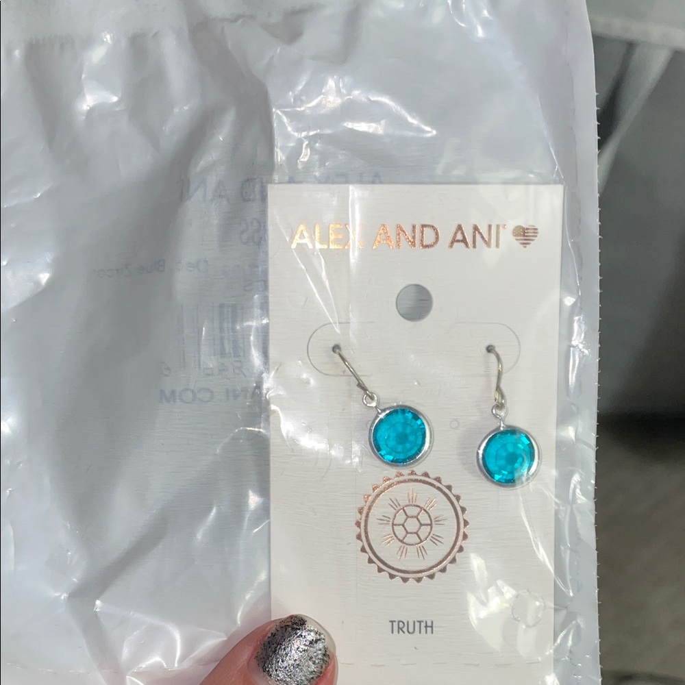 Alex and Ani Aqua Blue Earrings (truth) - Picture 3 of 4